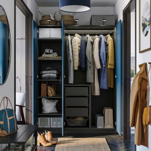 PAX / FYRUDDEN - Wardrobe combination, dark gray/blue,150x60x201 cm