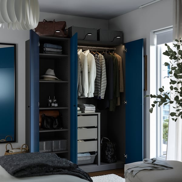 PAX / FYRUDDEN wardrobe combination, dark grey/blue, 150x60x201 cm