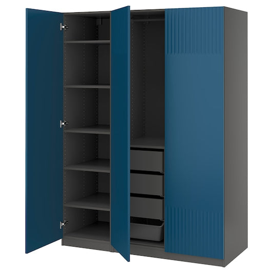 PAX / FYRUDDEN - Wardrobe combination, dark gray/blue,150x60x201 cm