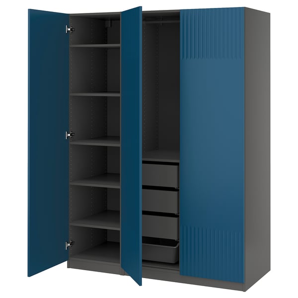 PAX / FYRUDDEN - Wardrobe combination, dark gray/blue,150x60x201 cm