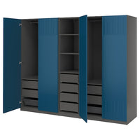PAX / FYRUDDEN wardrobe combination, dark grey/blue, 250x60x201 cm