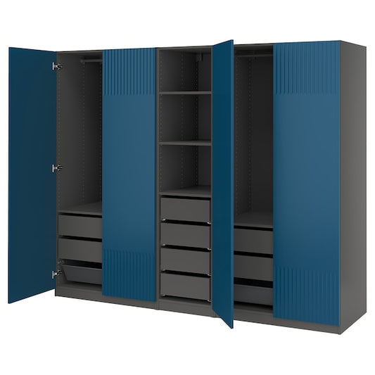 PAX / FYRUDDEN - Wardrobe combination, dark gray/blue,250x60x201 cm
