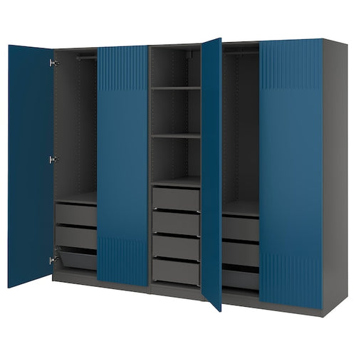PAX / FYRUDDEN - Wardrobe combination, dark gray/blue,250x60x201 cm