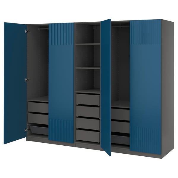 PAX / FYRUDDEN - Wardrobe combination, dark gray/blue,250x60x201 cm