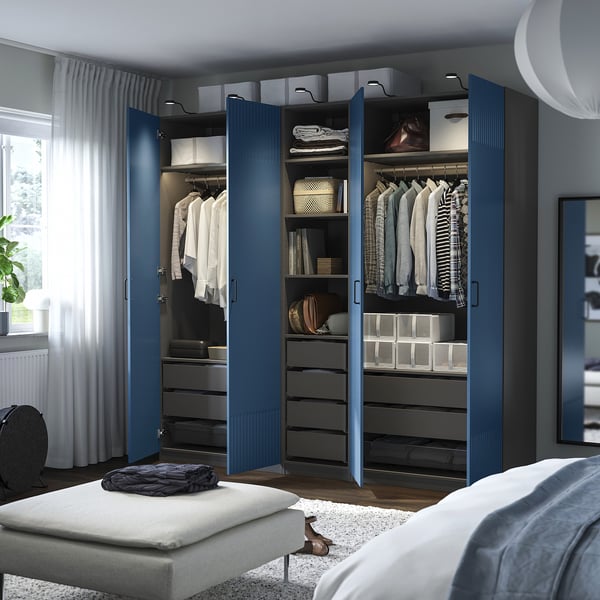 PAX / FYRUDDEN - Wardrobe combination, dark gray/blue,250x60x236 cm