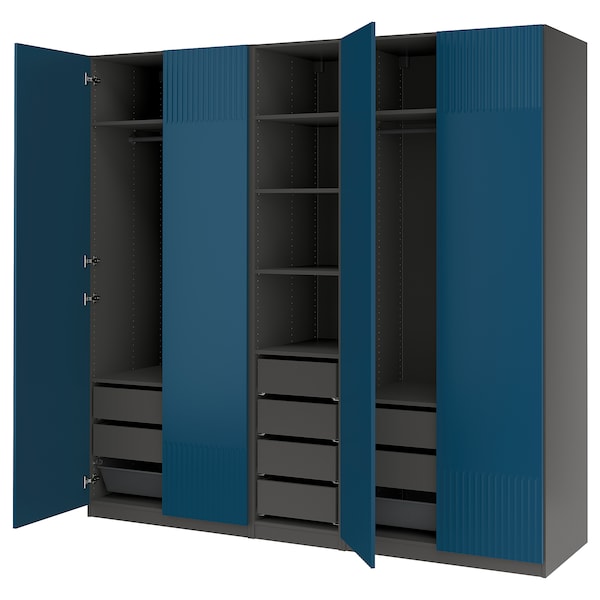 PAX / FYRUDDEN - Wardrobe combination, dark gray/blue,250x60x236 cm