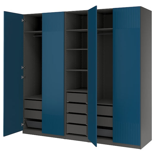 PAX / FYRUDDEN - Wardrobe combination, dark gray/blue,250x60x236 cm