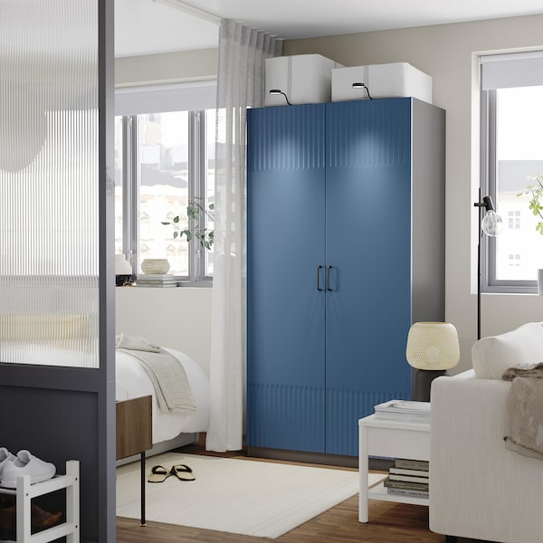 PAX / FYRUDDEN wardrobe combination, dark grey/blue, 100x60x201 cm