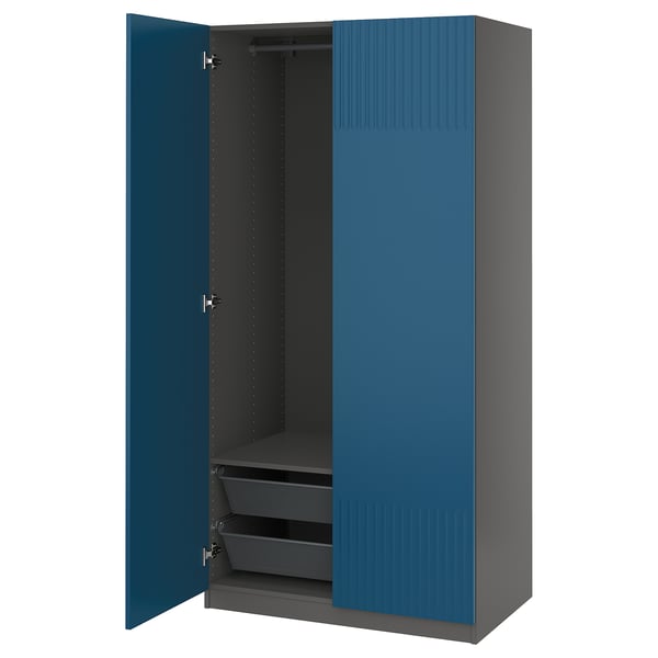 PAX / FYRUDDEN - Wardrobe combination, dark gray/blue,100x60x201 cm