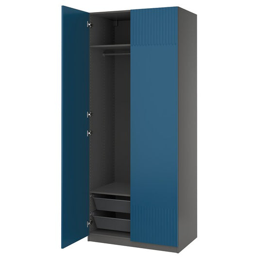 PAX / FYRUDDEN - Combinazione di guardaroba, grigio scuro/blu,100x60x236 cm