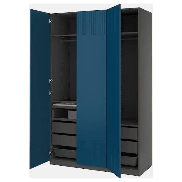 PAX / FYRUDDEN wardrobe combination, dark grey/blue, 150x60x236 cm