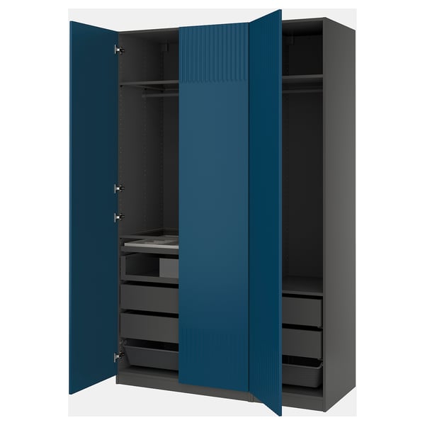 PAX / FYRUDDEN wardrobe combination, dark grey/blue, 150x60x236 cm