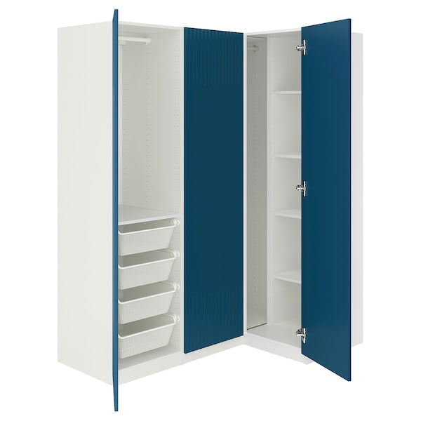 PAX / FYRUDDEN corner wardrobe, white/blue, 161/111x201 cm