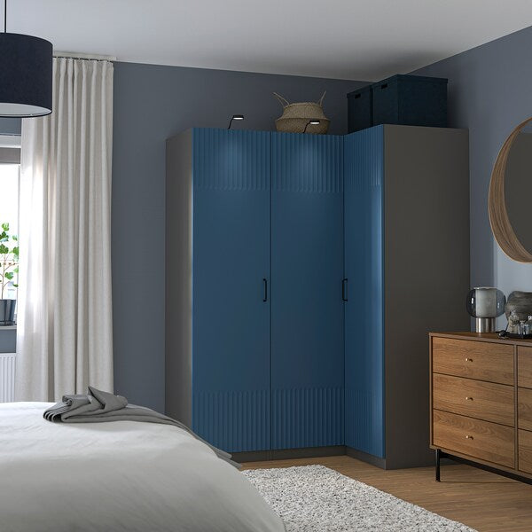 PAX / FYRUDDEN - Corner wardrobe, dark grey/blue,161/111x201 cm