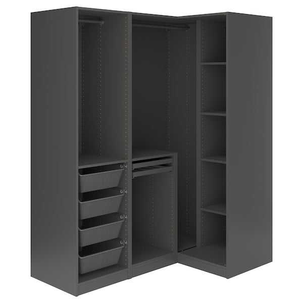 PAX / FYRUDDEN corner wardrobe, dark grey/blue, 161/111x201 cm