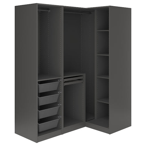 PAX / FYRUDDEN corner wardrobe, dark grey/blue, 161/111x201 cm