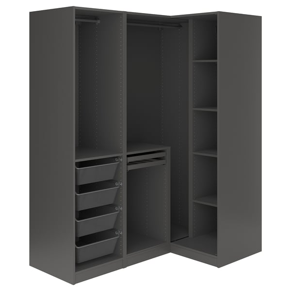 PAX / FYRUDDEN corner wardrobe, dark grey/blue, 161/111x201 cm