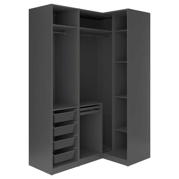 PAX / FYRUDDEN corner wardrobe, dark grey/blue, 161/111x236 cm
