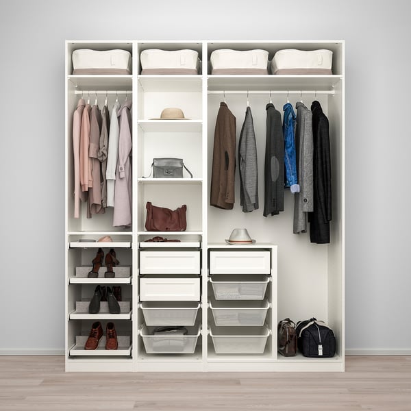 PAX / GRIMO/ÅHEIM - Wardrobe combination, white/white mirror glass,200x60x236 cm