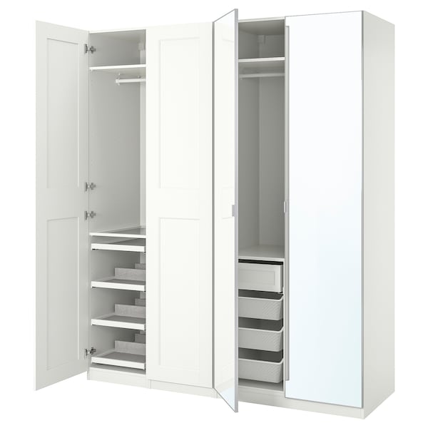 PAX / GRIMO/ÅHEIM - Wardrobe combination, white/white mirror glass,200x60x236 cm