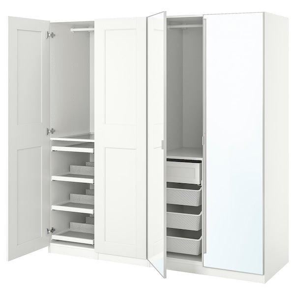 PAX / GRIMO/ÅHEIM - Wardrobe combination, white/white mirror glass,200x60x201 cm