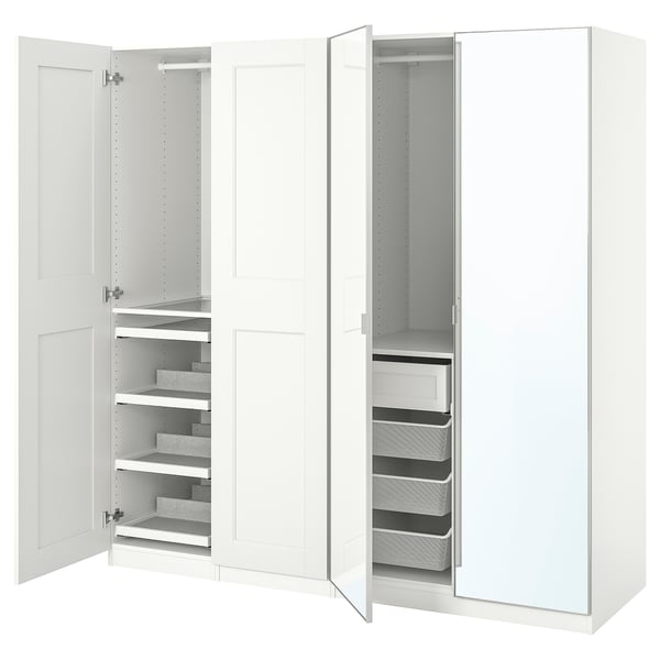 PAX / GRIMO/ÅHEIM wardrobe combination, white/white mirror glass, 200x60x201 cm