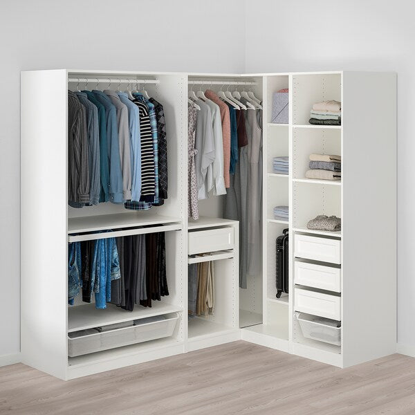 PAX / GRIMO/ÅHEIM - Corner wardrobe, white/white mirror glass,210/160x201 cm