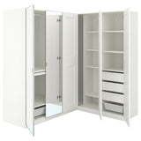 PAX / GRIMO/ÅHEIM corner wardrobe, white/white mirror glass, 211/161x201 cm