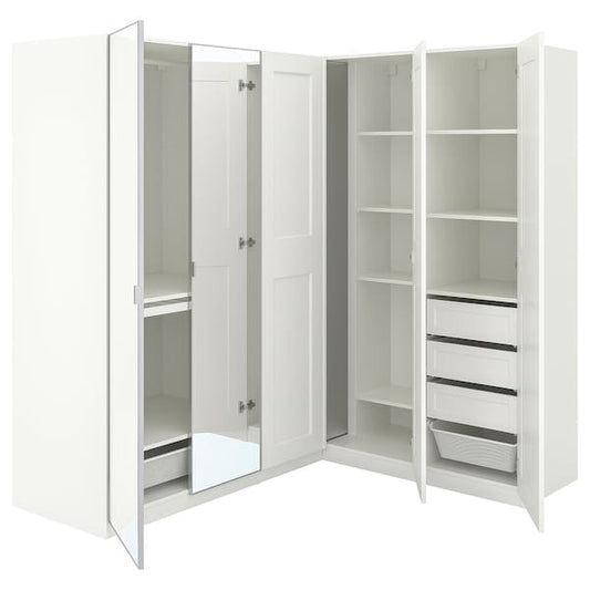 Ikea PAX / GRIMO/ÅHEIM - Corner wardrobe, white/white mirror glass,210/160x201 cm