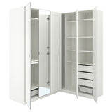 PAX / GRIMO/ÅHEIM corner wardrobe, white/white mirror glass, 211/161x236 cm