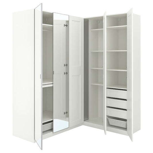 PAX / GRIMO/ÅHEIM - Corner wardrobe, white/white mirror glass,210/160x236 cm