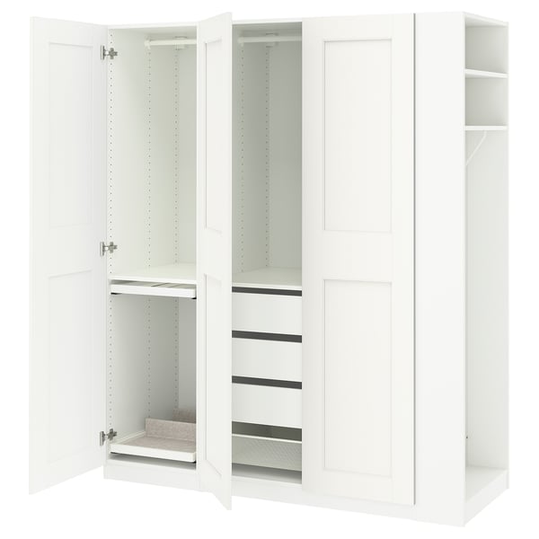 PAX / GRIMO wardrobe combination, white white/white, 170x60x201 cm