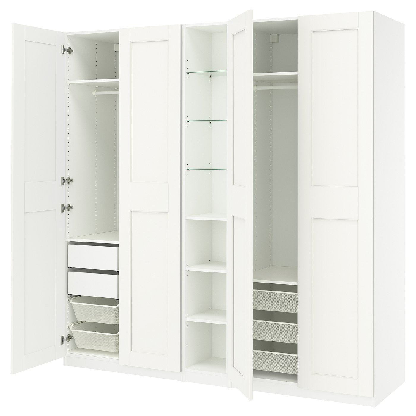 PAX / GRIMO wardrobe combination, white white/white, 235x60x236 cm