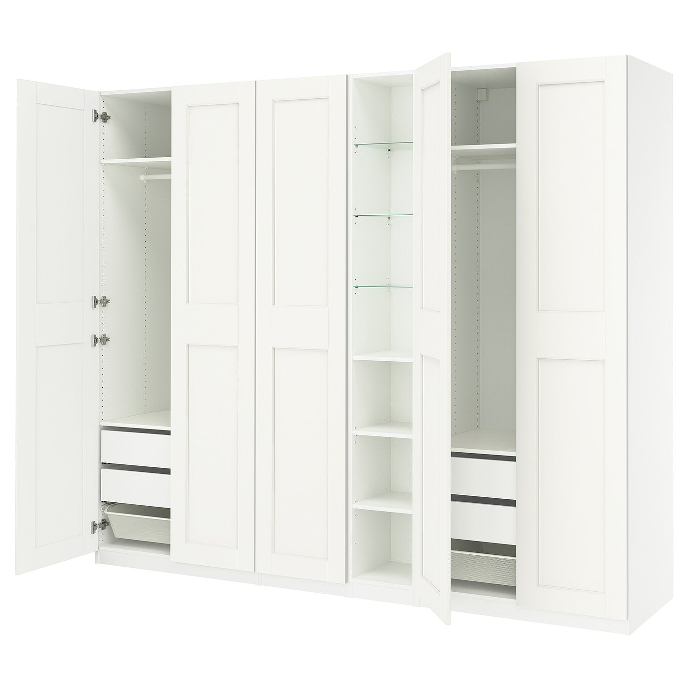 PAX / GRIMO wardrobe combination, white white/white, 285x60x236 cm