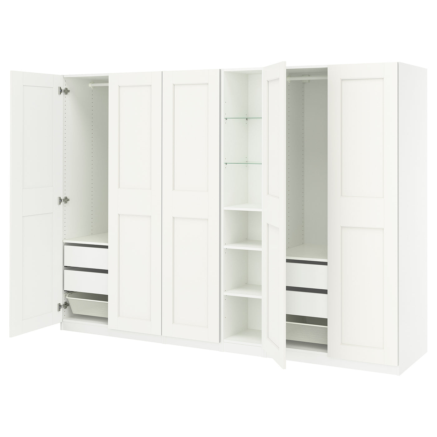 PAX / GRIMO wardrobe combination, white white/white, 285x60x201 cm