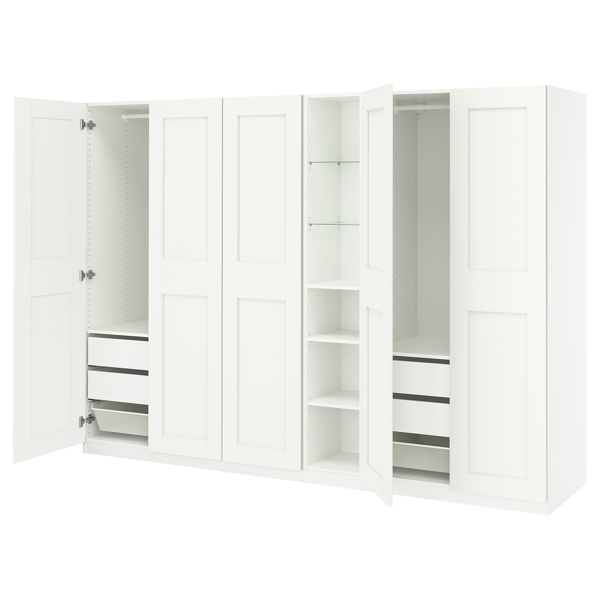 PAX / GRIMO wardrobe combination, white white/white, 285x60x201 cm