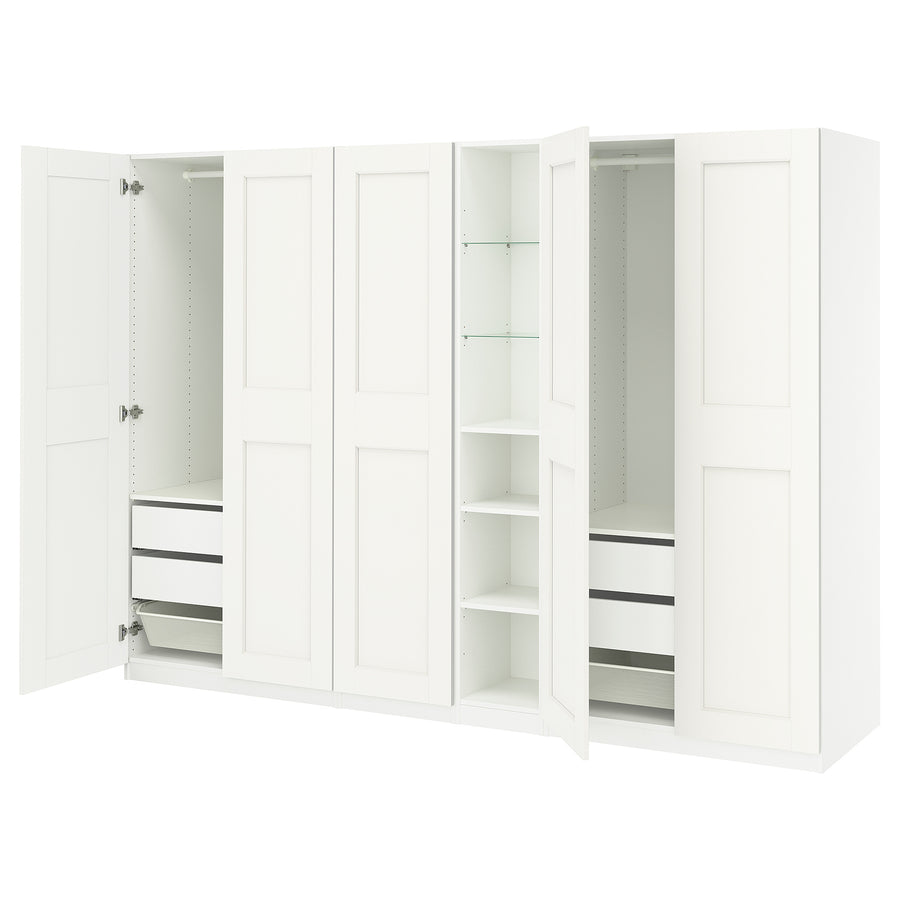 PAX / GRIMO wardrobe combination, white white/white, 285x60x201 cm