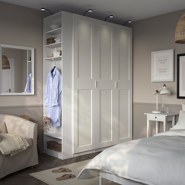 PAX / GRIMO wardrobe combination, white white/white, 170x60x236 cm
