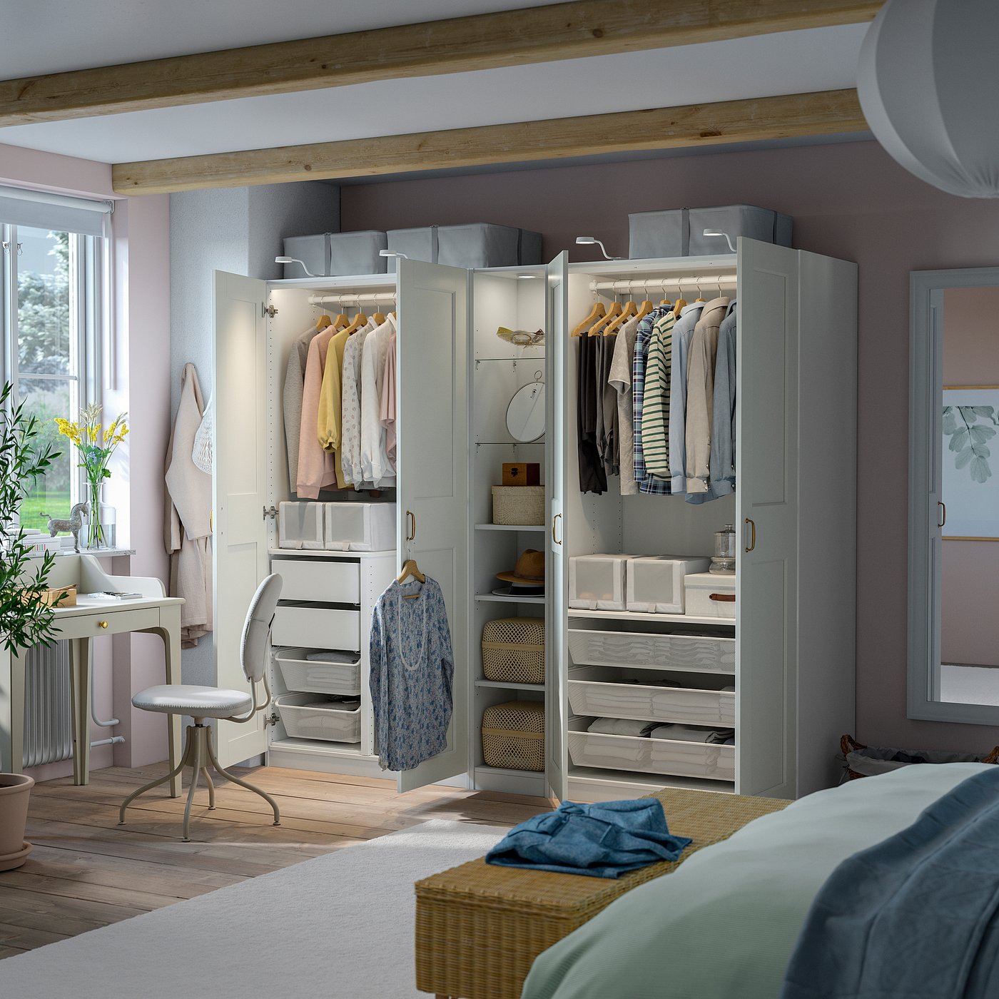 PAX / GRIMO wardrobe combination, white white/white, 235x60x201 cm