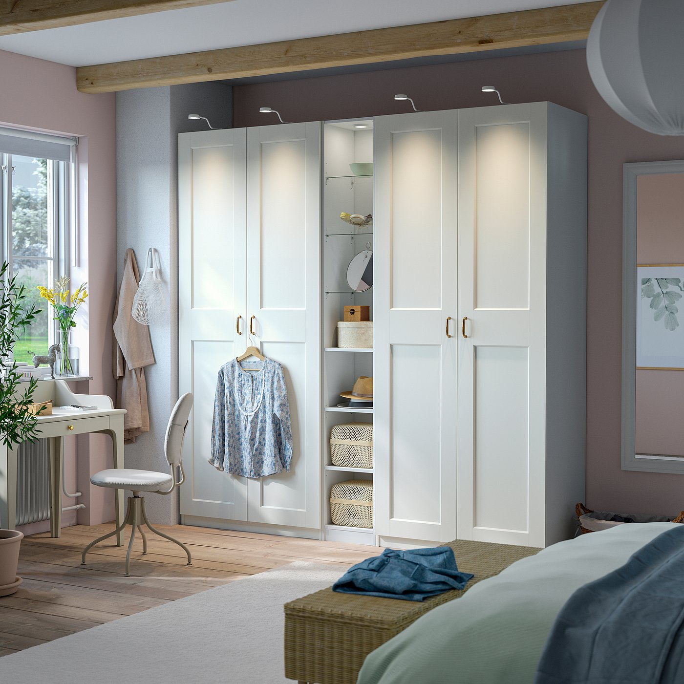 PAX / GRIMO wardrobe combination, white white/white, 235.0x236.4x60.0 cm