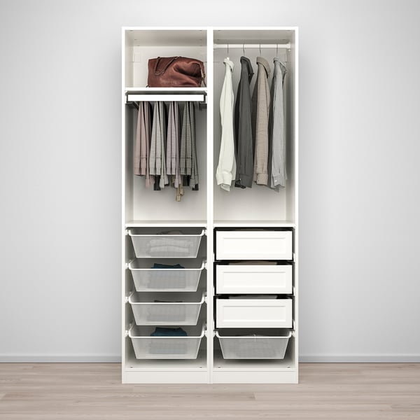 PAX / GRIMO wardrobe combination, white/white, 100x60x201 cm