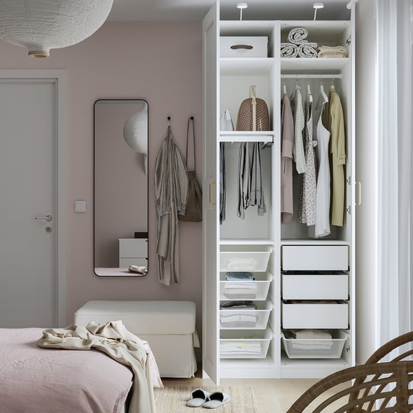 PAX / GRIMO wardrobe combination, white/white, 100x60x236 cm