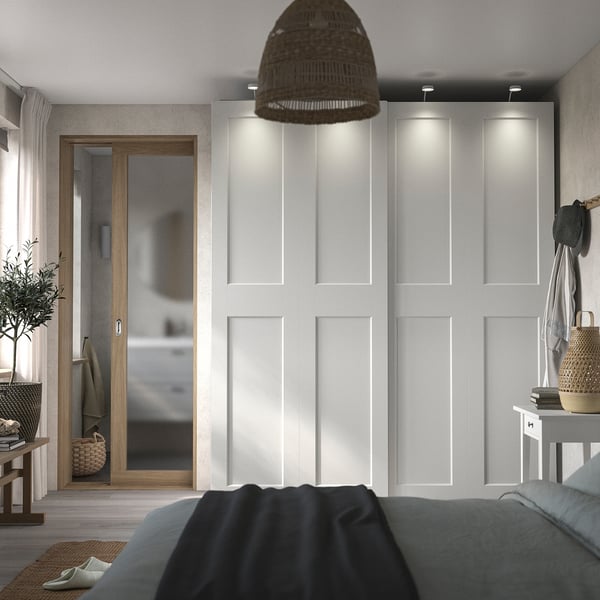 PAX / GRIMO wardrobe combination, white/white, 200x66x236 cm