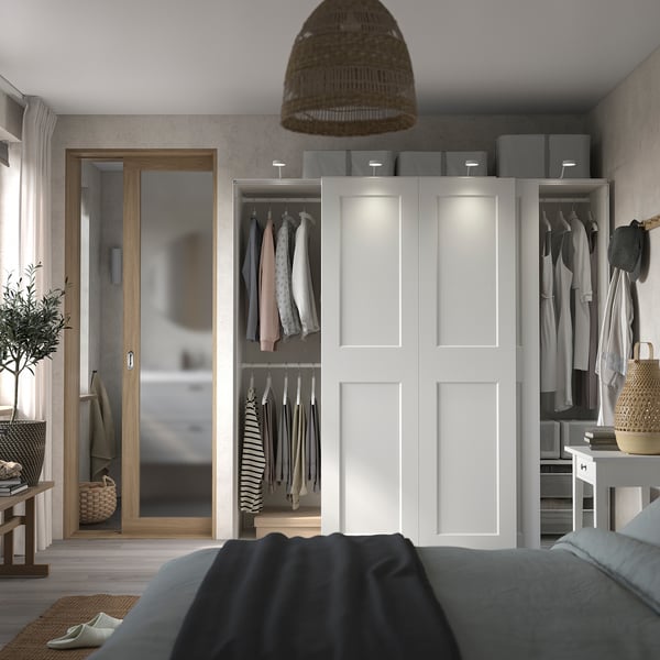 PAX / GRIMO wardrobe combination, white/white, 200x66x201 cm