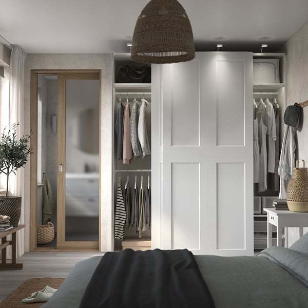 PAX / GRIMO wardrobe combination, white/white, 200x66x236 cm
