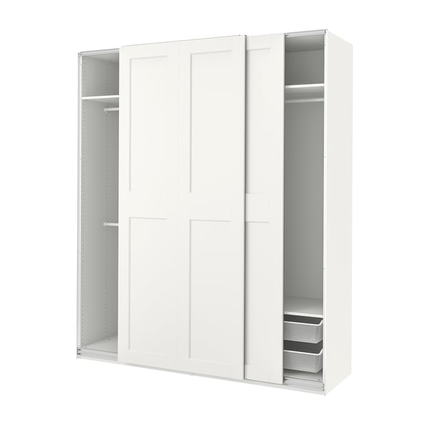 PAX / GRIMO wardrobe combination, white/white, 200x66x236 cm
