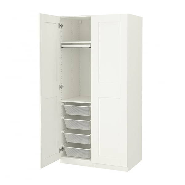 PAX / GRIMO wardrobe combination, white/white, 100x60x201 cm