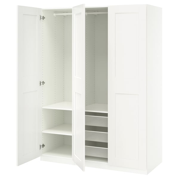 PAX / GRIMO wardrobe combination, white/white, 150x60x201 cm