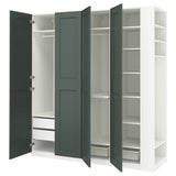 PAX / GRIMO wardrobe combination, white grey-green/white, 220x60x236 cm