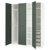 PAX / GRIMO wardrobe combination, white grey-green/white, 185x60x236 cm